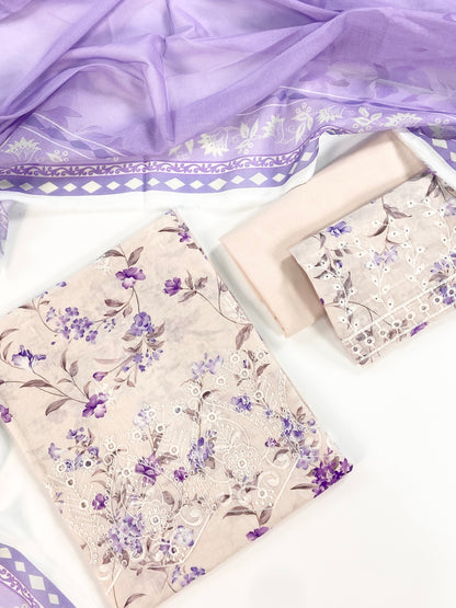 Shanaya Digital Print Chickenkari Lawn With Voil Lawn Dupatta 3PC