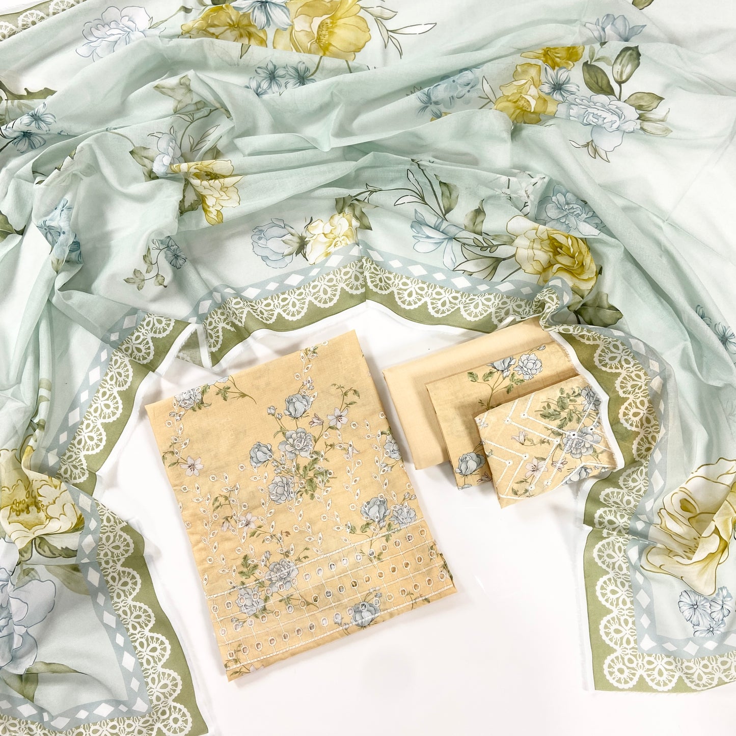 Shanaya Digital Print Chickenkari Lawn With Voil Lawn Dupatta 3PC