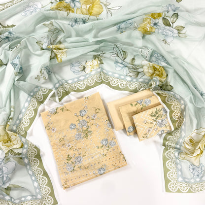 Shanaya Digital Print Chickenkari Lawn With Voil Lawn Dupatta 3PC