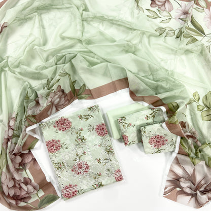 Shanaya Digital Print Chickenkari Lawn With Voil Lawn Dupatta 3PC