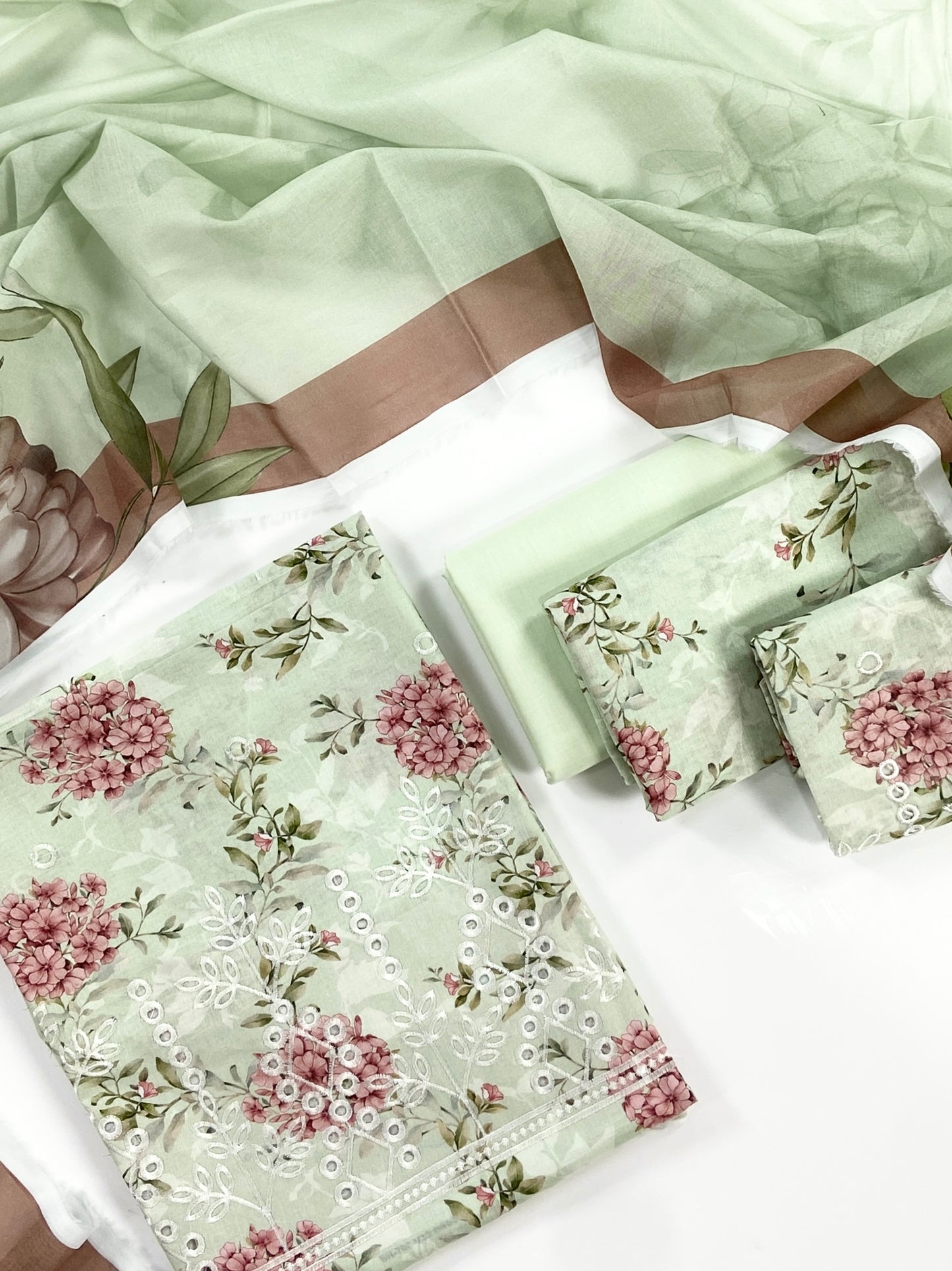 Shanaya Digital Print Chickenkari Lawn With Voil Lawn Dupatta 3PC