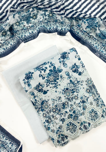 Zesh Airjet Printed Embroidered Lawn With Boring Work 3PC