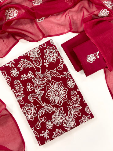 Bareeze Plain Emb Lawn With Slub Voile Dupatta 3PC