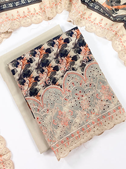 Almeerah By Anaya Noor Digital and Emb Lawn Laserkari Cutwork daman 3PC