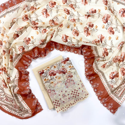 Almeerah By Anaya Noor Digital and Emb Lawn Laserkari Cutwork daman 3PC