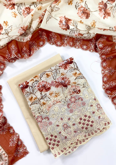 Almeerah By Anaya Noor Digital and Emb Lawn Laserkari Cutwork daman 3PC