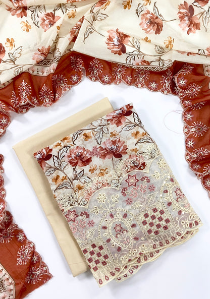 Almeerah By Anaya Noor Digital and Emb Lawn Laserkari Cutwork daman 3PC