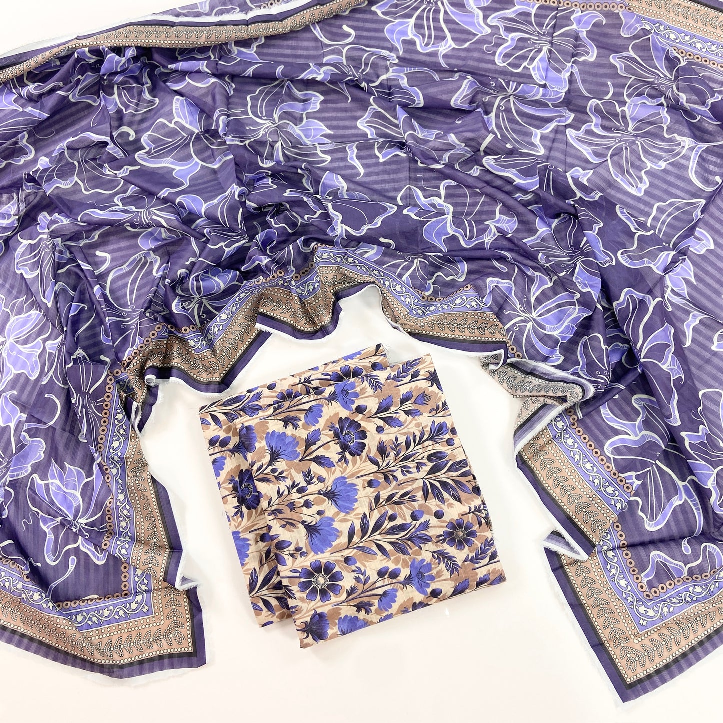 Flows By Almeerah Premium Printed Stripe Lawn 3PC