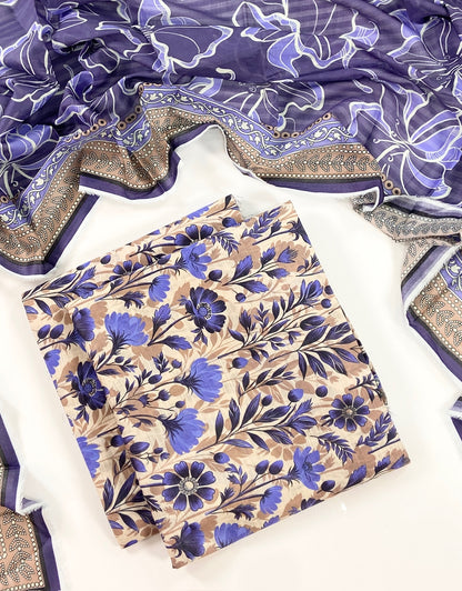 Flows By Almeerah Premium Printed Stripe Lawn 3PC