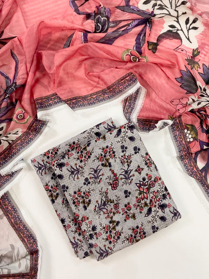 Flows By Almeerah Premium Printed Stripe Lawn 3PC