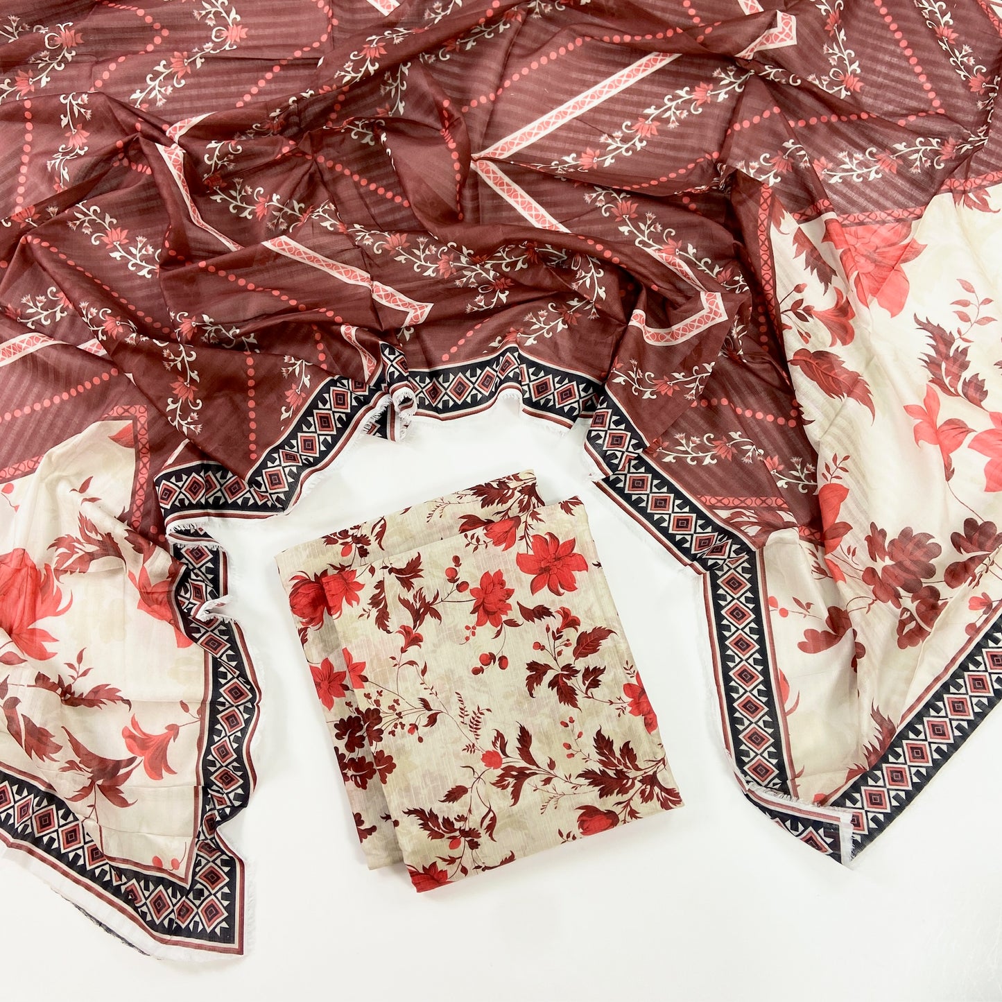 Flows By Almeerah Premium Printed Stripe Lawn 3PC