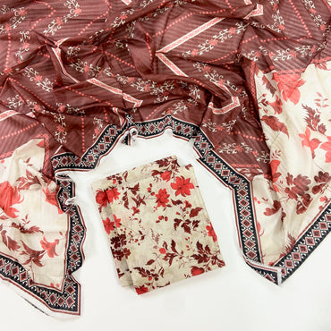 Flows By Almeerah Premium Printed Stripe Lawn 3PC