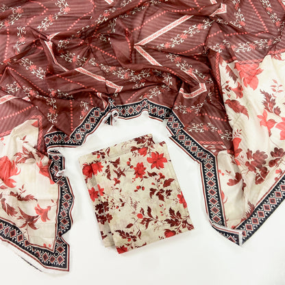 Flows By Almeerah Premium Printed Stripe Lawn 3PC
