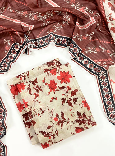 Flows By Almeerah Premium Printed Stripe Lawn 3PC