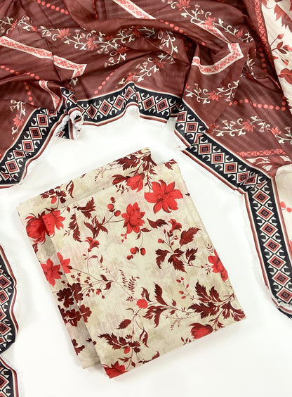 Flows By Almeerah Premium Printed Stripe Lawn 3PC
