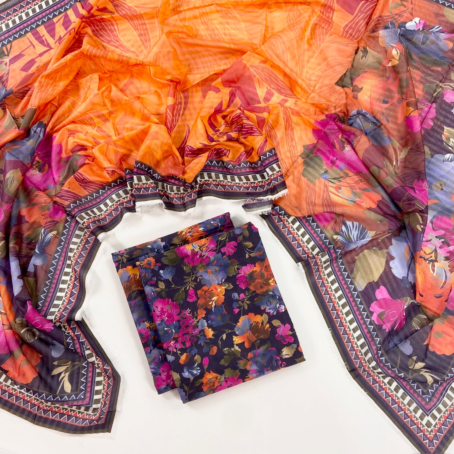 Flows By Almeerah Premium Printed Stripe Lawn 3PC