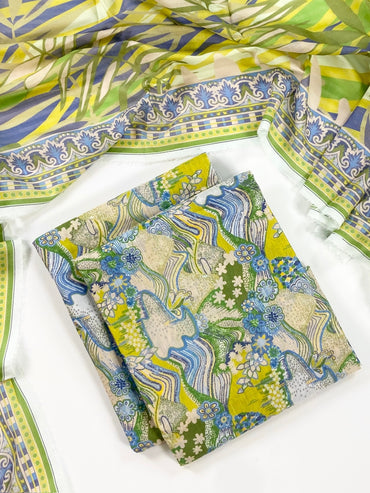 Flows By Almeerah Premium Printed Stripe Lawn 3PC