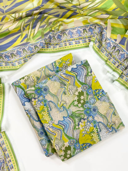 Flows By Almeerah Premium Printed Stripe Lawn 3PC