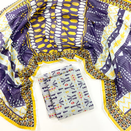Flows By Almeerah Premium Printed Stripe Lawn 3PC