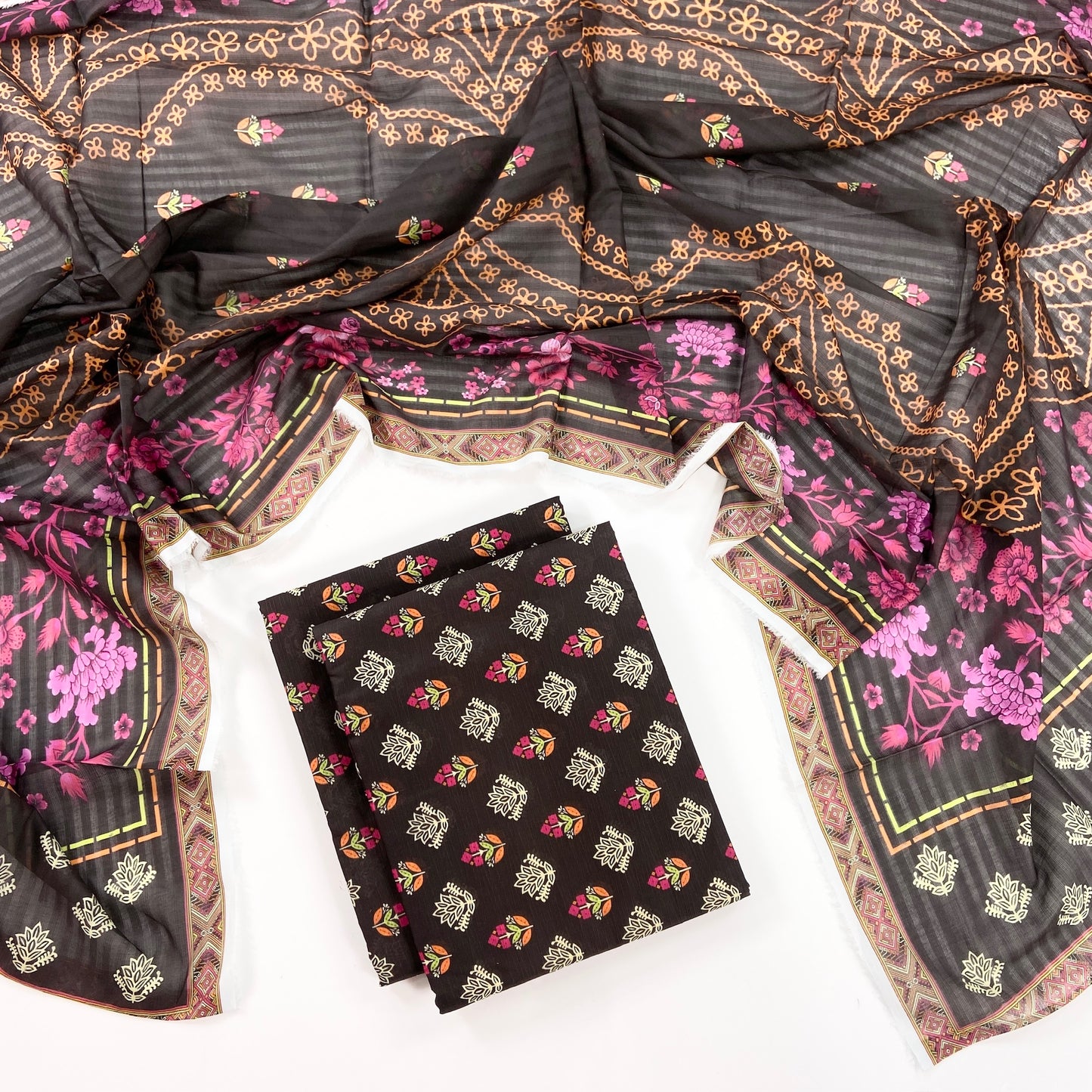 Flows By Almeerah Premium Printed Stripe Lawn 3PC