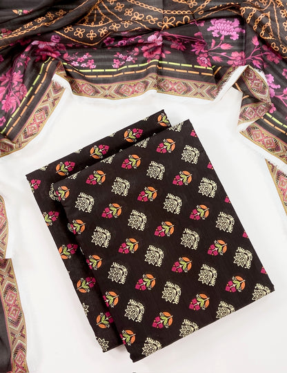 Flows By Almeerah Premium Printed Stripe Lawn 3PC