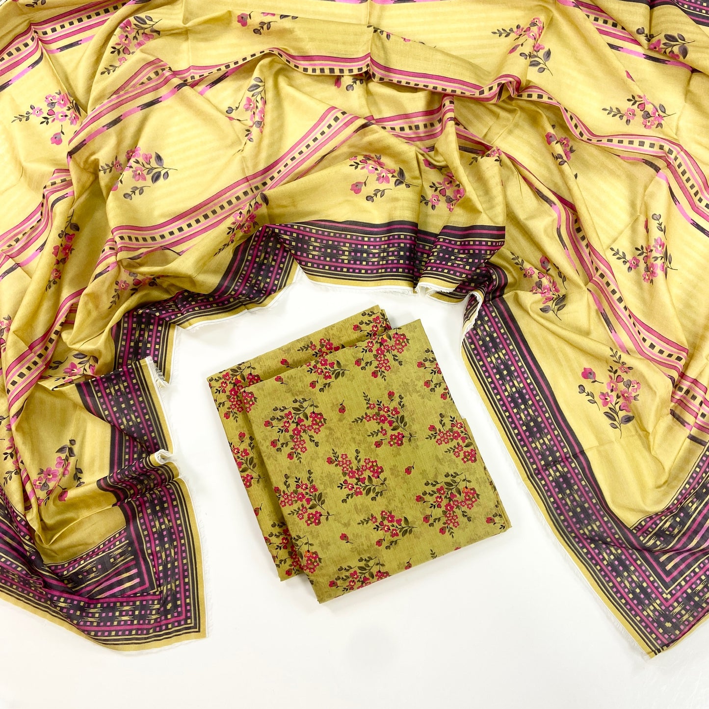 Flows By Almeerah Premium Printed Stripe Lawn 3PC