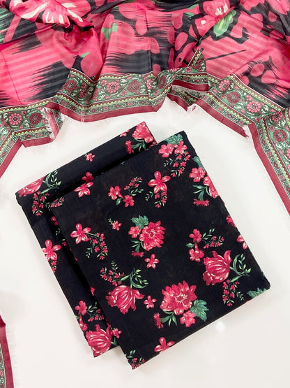 Flows By Almeerah Premium Printed Stripe Lawn 3PC