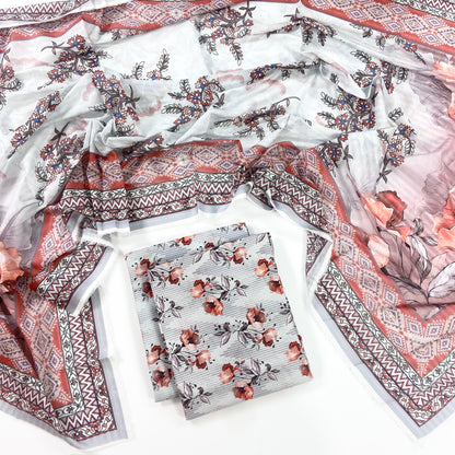 Petals & Paisley By Almeerah Premium Printed Stripe Lawn 3PC