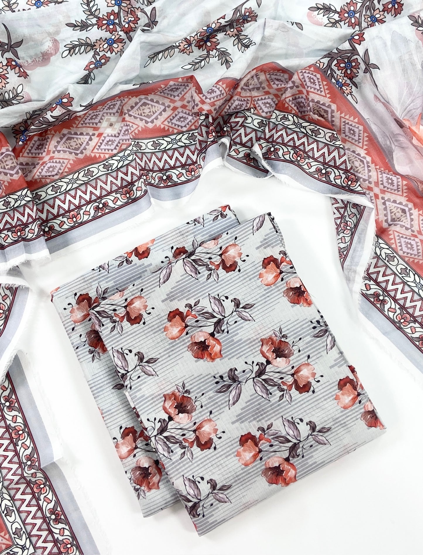 Petals & Paisley By Almeerah Premium Printed Stripe Lawn 3PC