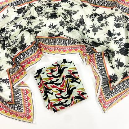 Petals & Paisley By Almeerah Premium Printed Stripe Lawn 3PC