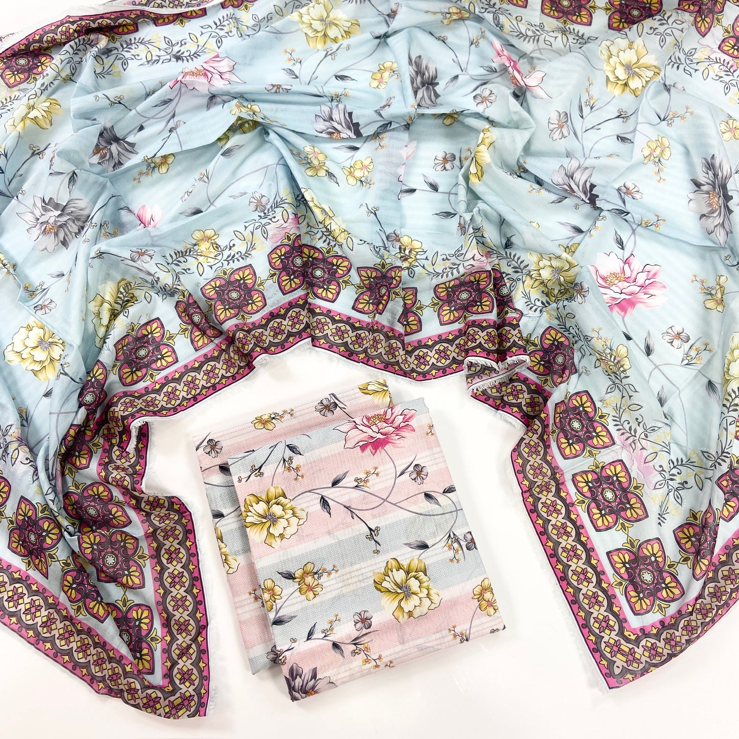 Petals & Paisley By Almeerah Premium Printed Stripe Lawn 3PC