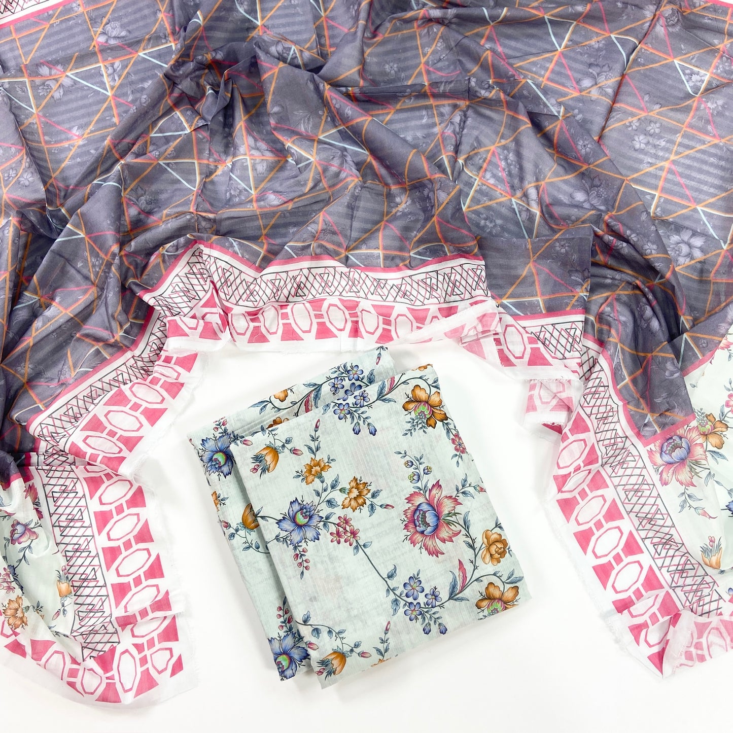 Petals & Paisley By Almeerah Premium Printed Stripe Lawn 3PC
