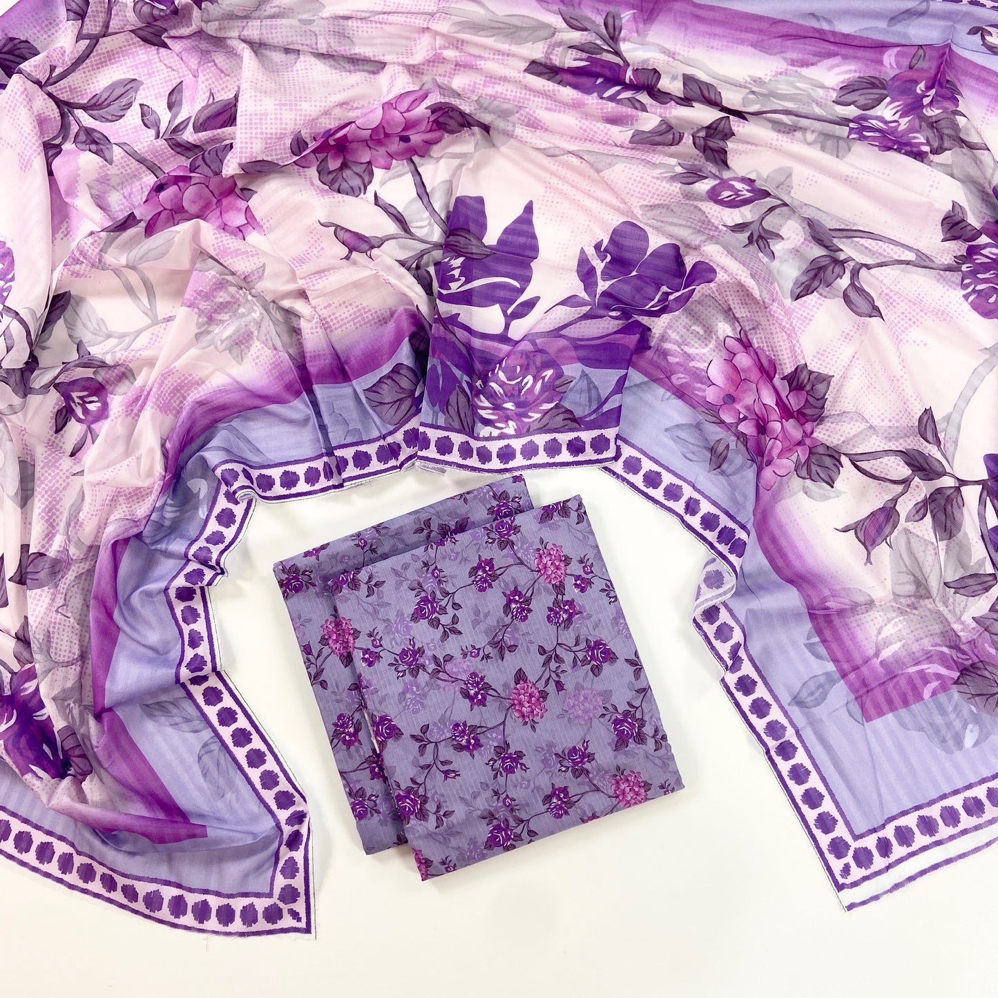 Petals & Paisley By Almeerah Premium Printed Stripe Lawn 3PC