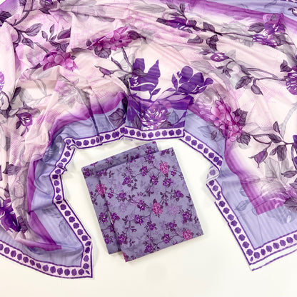 Petals & Paisley By Almeerah Premium Printed Stripe Lawn 3PC