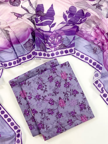Petals & Paisley By Almeerah Premium Printed Stripe Lawn 3PC