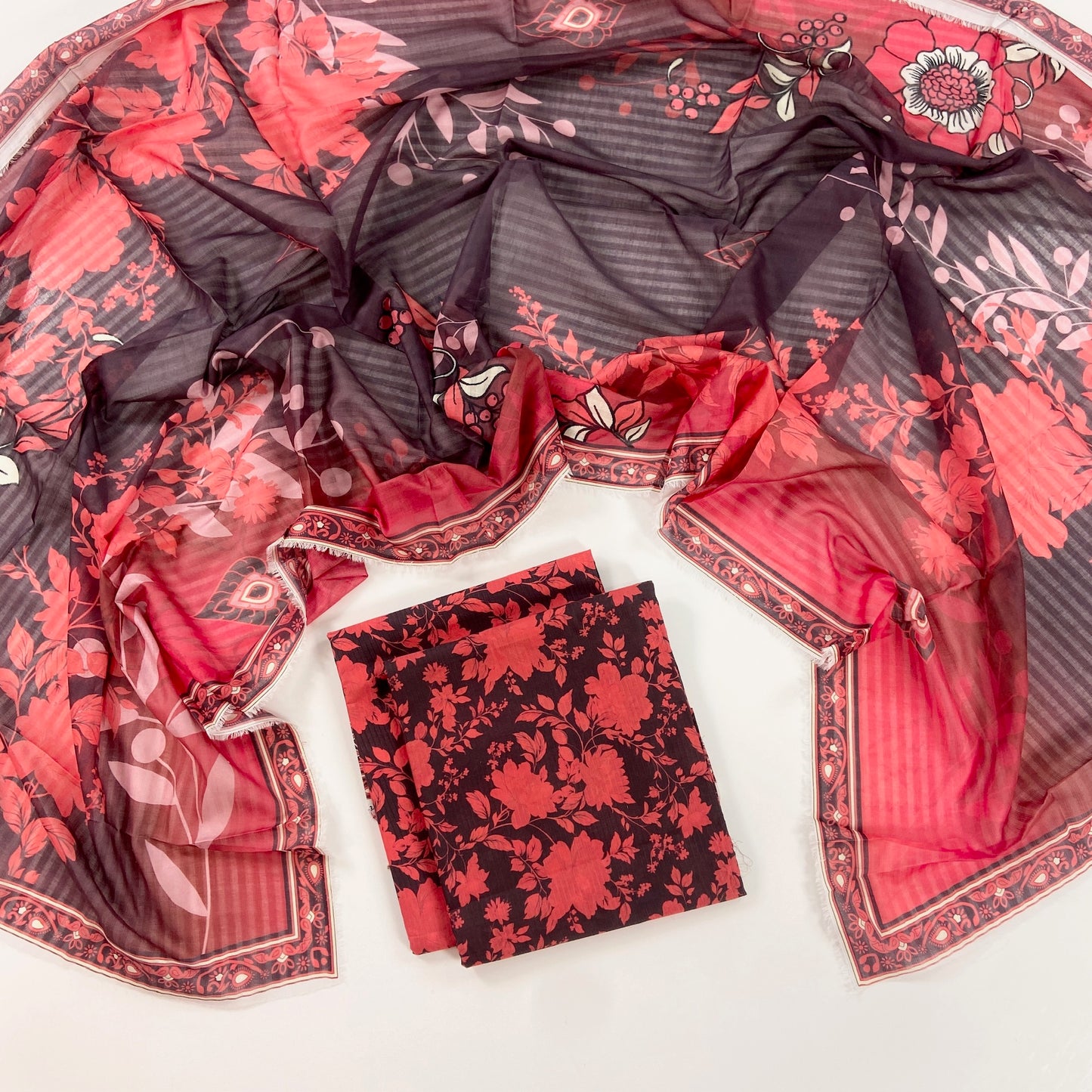 Petals & Paisley By Almeerah Premium Printed Stripe Lawn 3PC