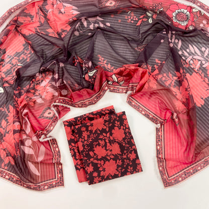 Petals & Paisley By Almeerah Premium Printed Stripe Lawn 3PC