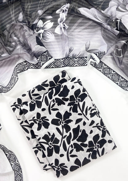 Petals & Paisley By Almeerah Premium Printed Stripe Lawn 3PC