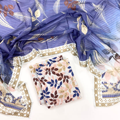 Petals & Paisley By Almeerah Premium Printed Stripe Lawn 3PC