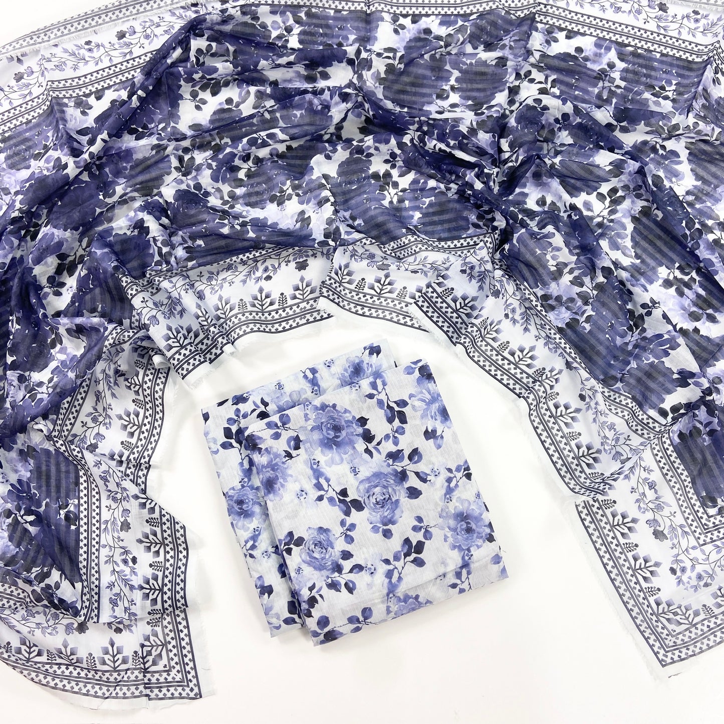 Petals & Paisley By Almeerah Premium Printed Stripe Lawn 3PC