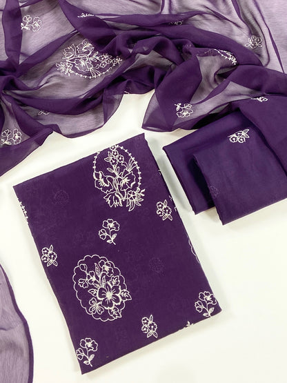 Bareeze Plain Emb Lawn With Chiffone Dupatta 3PC