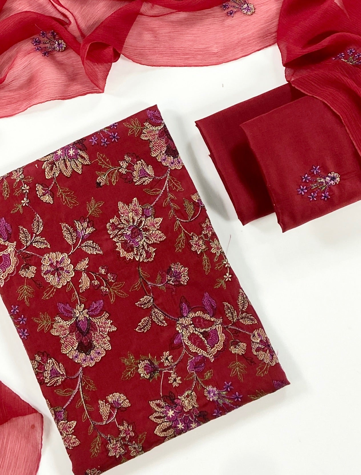 Bareeze Plain Emb Lawn With Chiffone Dupatta 3PC
