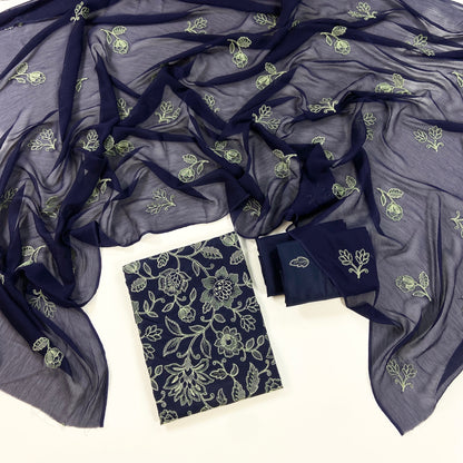 Bareeze Plain Emb Lawn With Chiffone Dupatta 3PC