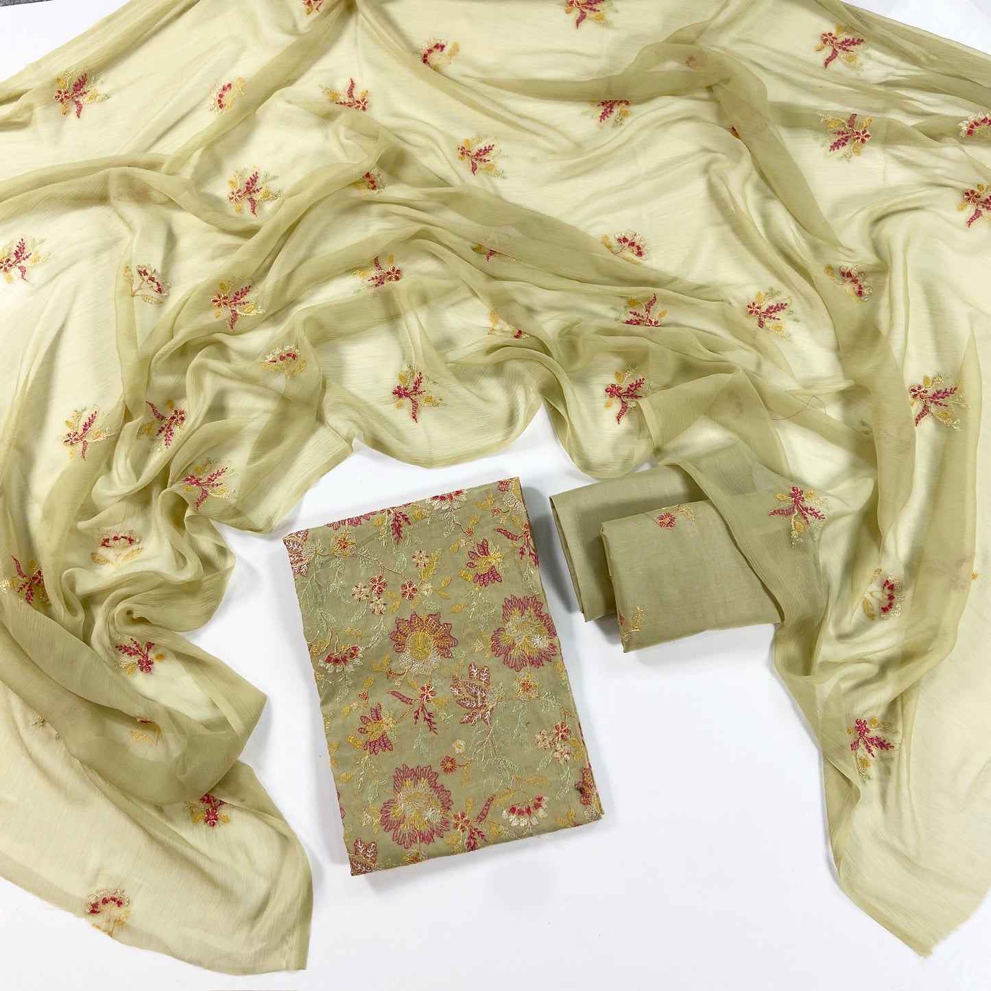 Bareeze Plain Emb Lawn With Chiffone Dupatta 3PC