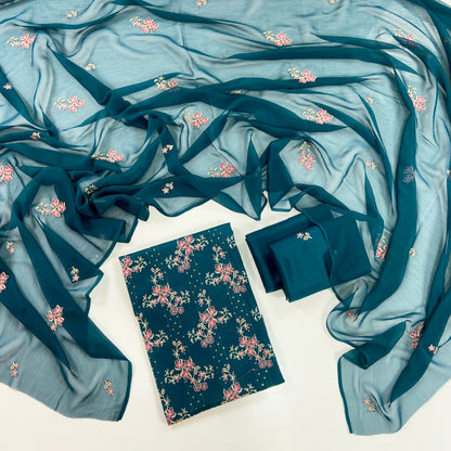 Bareeze Plain Emb Lawn With Chiffone Dupatta 3PC