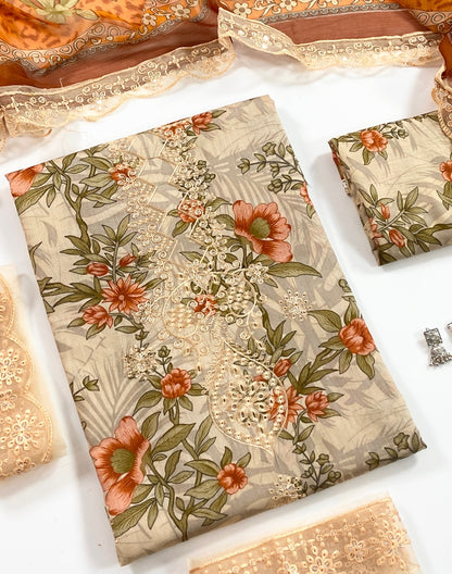 Farasha Embroiderd & Digital Printed Lawn With Patches 3PC