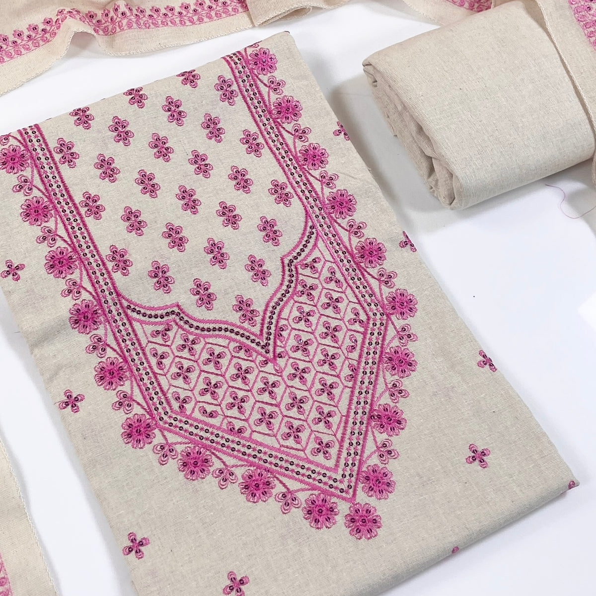 Bareeze Embroidered White Karandi 3PC