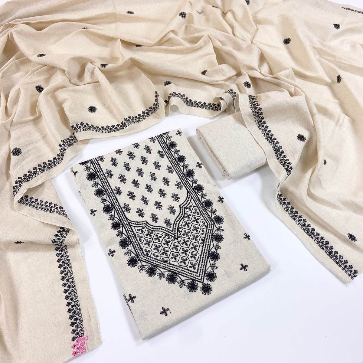 Bareeze Embroidered White Karandi 3PC