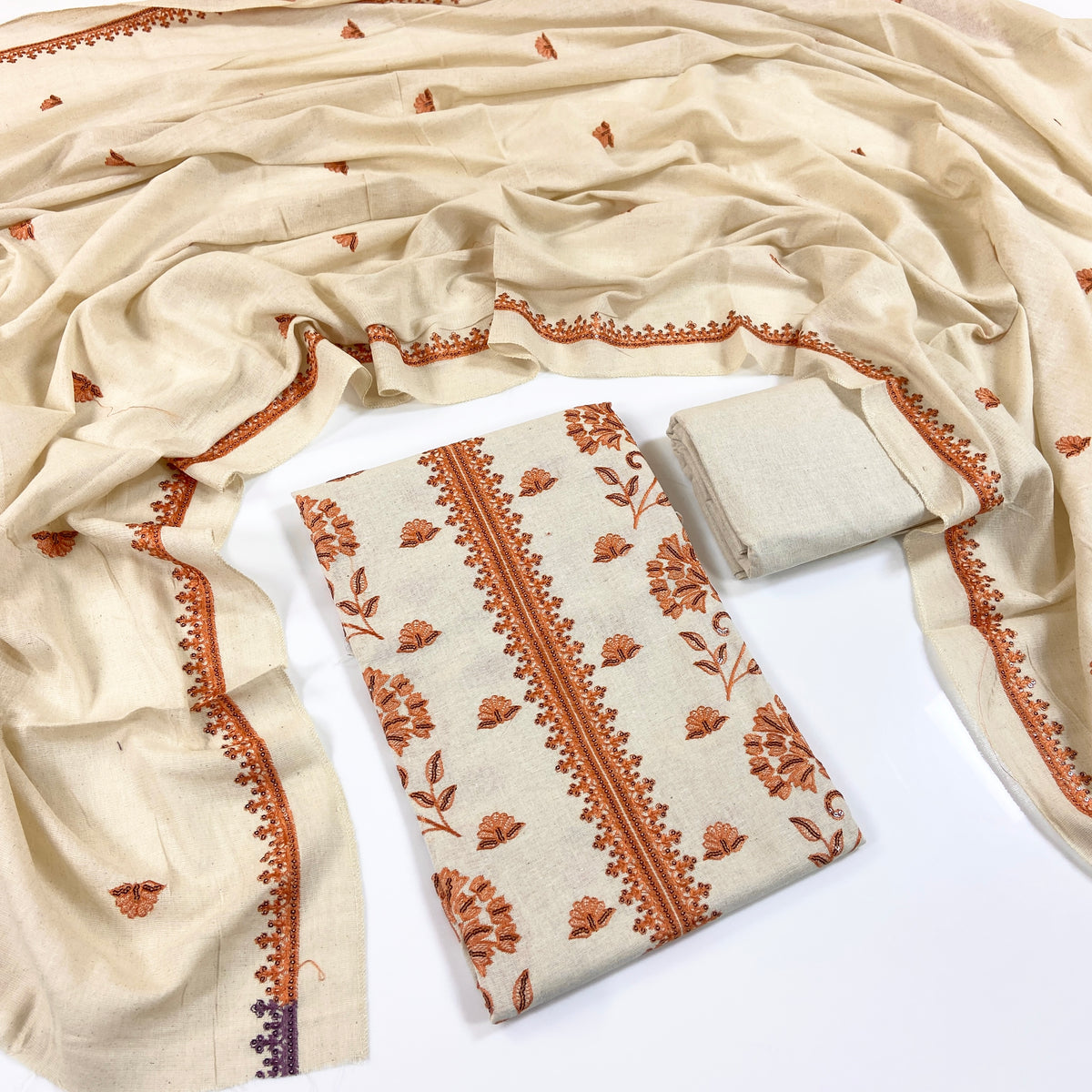 Bareeze Embroidered White Karandi 3PC