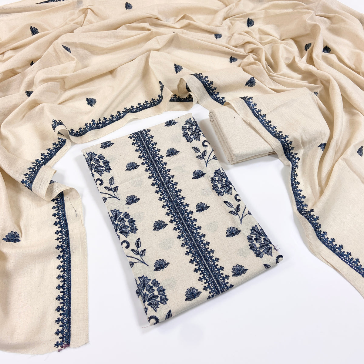 Bareeze Embroidered White Karandi 3PC